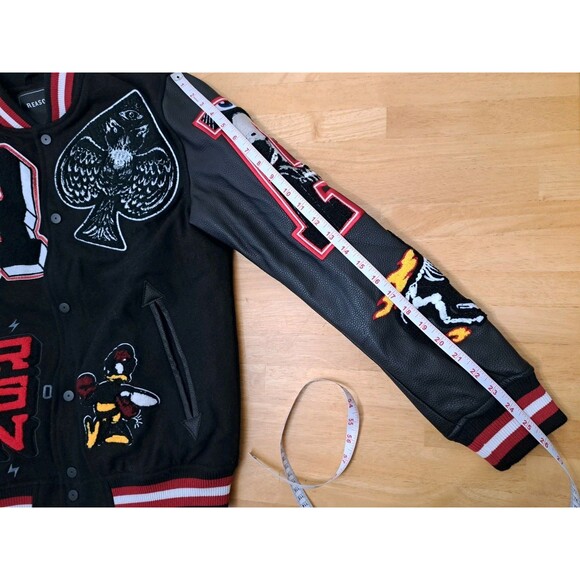REASON Sport Varsity Letter Bomber Jacket Men's Sz Small Black Wool Blend Lined - Picture 9 of 13